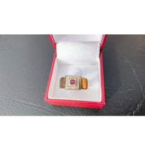 Load image into Gallery viewer, #465 - 10k Yellow Gold, Custom Ruby &amp; Diamond Band, Size 9 3/4
