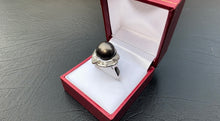 Load image into Gallery viewer, #373 - 14k White Gold, Black Rosé Pearl &amp; Diamond Ring, Size 8 3/4
