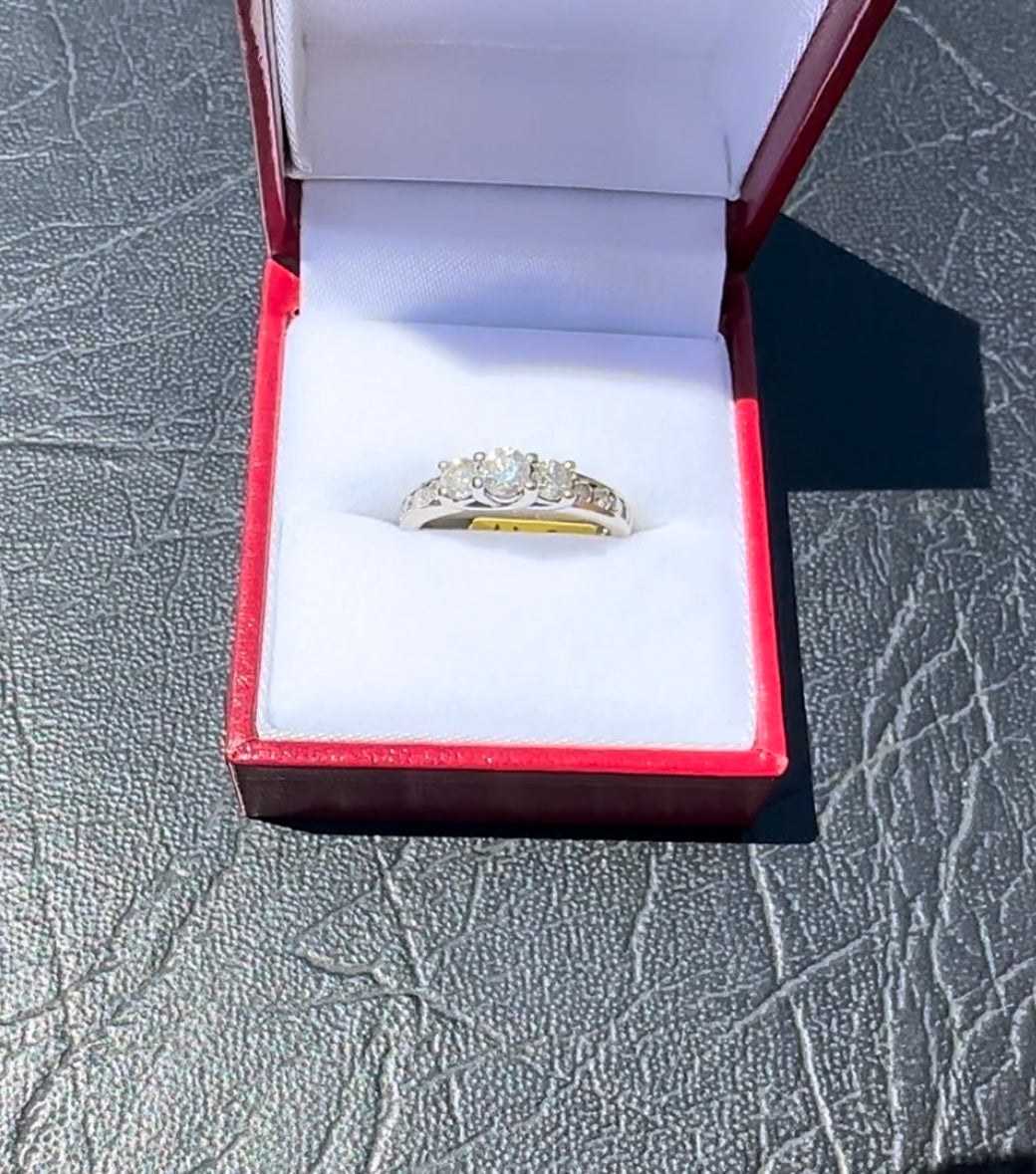 #075 - 10k White Gold, .83ct Diamond Trinity Ring, Size 5 3/4