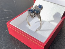 Load image into Gallery viewer, #458 - 14k White Gold, Pear Sapphire &amp; Diamond, Unique &amp; Custom Ring, Size 71/4
