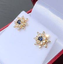 Load image into Gallery viewer, #290 - Sapphire &amp; Diamond, 14k Yellow Gold, Pushback Studs
