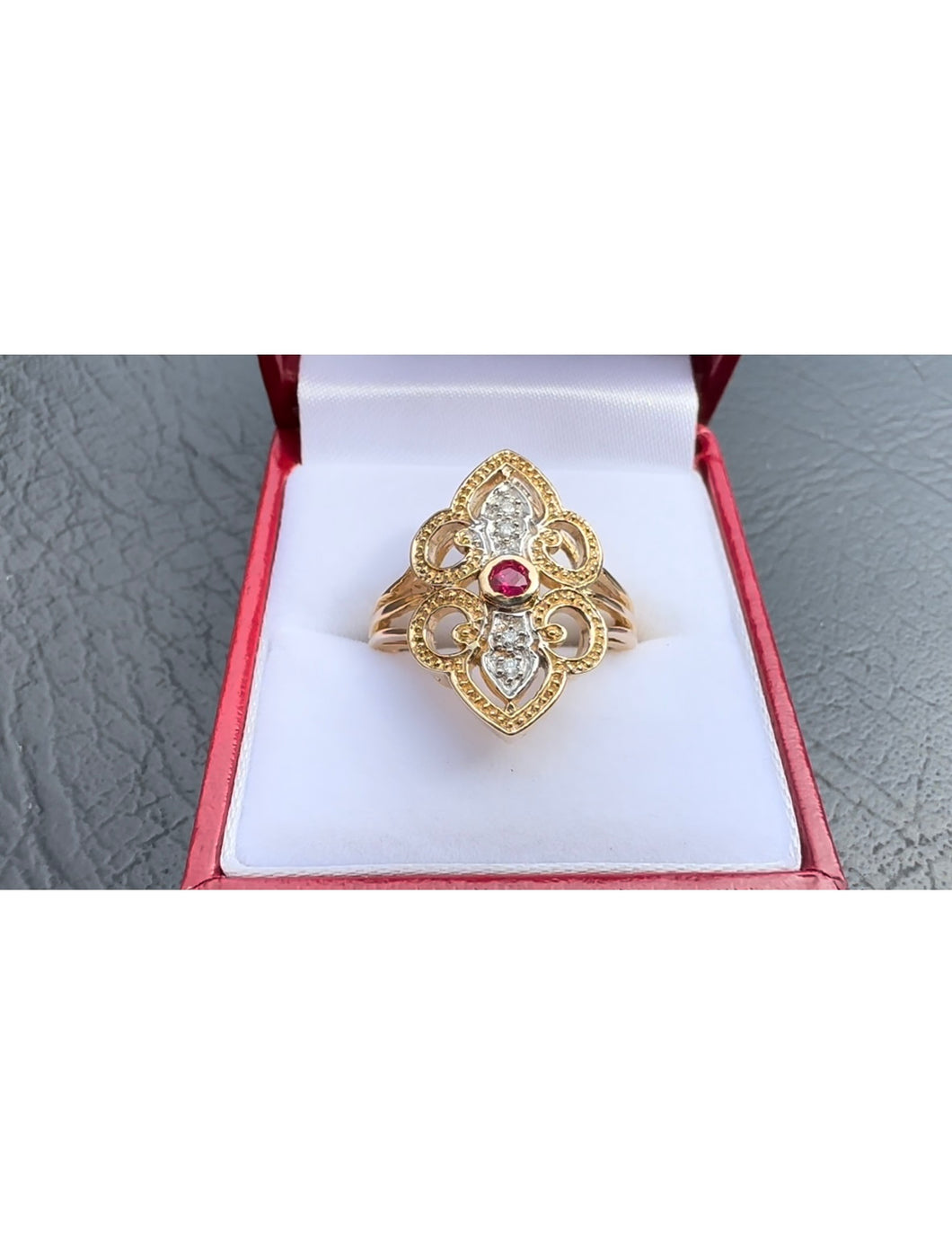 #407 - Precious & Unique 14kt, Ruby & Diamond Ring, Size 8 3/4