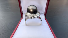 Load image into Gallery viewer, #373 - 14k White Gold, Black Rosé Pearl &amp; Diamond Ring, Size 8 3/4
