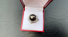 Load image into Gallery viewer, #373 - 14k White Gold, Black Rosé Pearl &amp; Diamond Ring, Size 8 3/4
