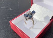 Load image into Gallery viewer, #458 - 14k White Gold, Pear Sapphire &amp; Diamond, Unique &amp; Custom Ring, Size 71/4
