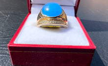 Load image into Gallery viewer, #314 - 14k Yellow Gold, Blue Jadeite &amp; Diamond Ring. Size 6.
