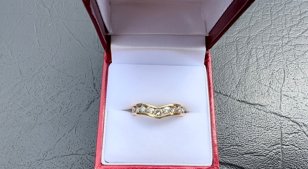 #096 - 14k Yellow Gold, Chevron Style Diamond Band, Size 6