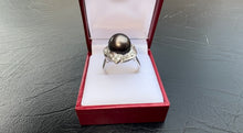 Load image into Gallery viewer, #373 - 14k White Gold, Black Rosé Pearl &amp; Diamond Ring, Size 8 3/4

