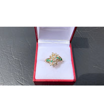 Load image into Gallery viewer, #480 - 14kt Yellow Gold, Custom Made Emerald &amp; Diamond Cluster Ring, Size 6 3/4
