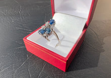 Load image into Gallery viewer, #458 - 14k White Gold, Pear Sapphire &amp; Diamond, Unique &amp; Custom Ring, Size 71/4

