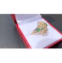 Load image into Gallery viewer, #480 - 14kt Yellow Gold, Custom Made Emerald &amp; Diamond Cluster Ring, Size 6 3/4
