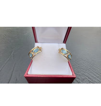 Load image into Gallery viewer, #526 - 14kt Yellow Gold, Blue Topaz Huggy Earrings
