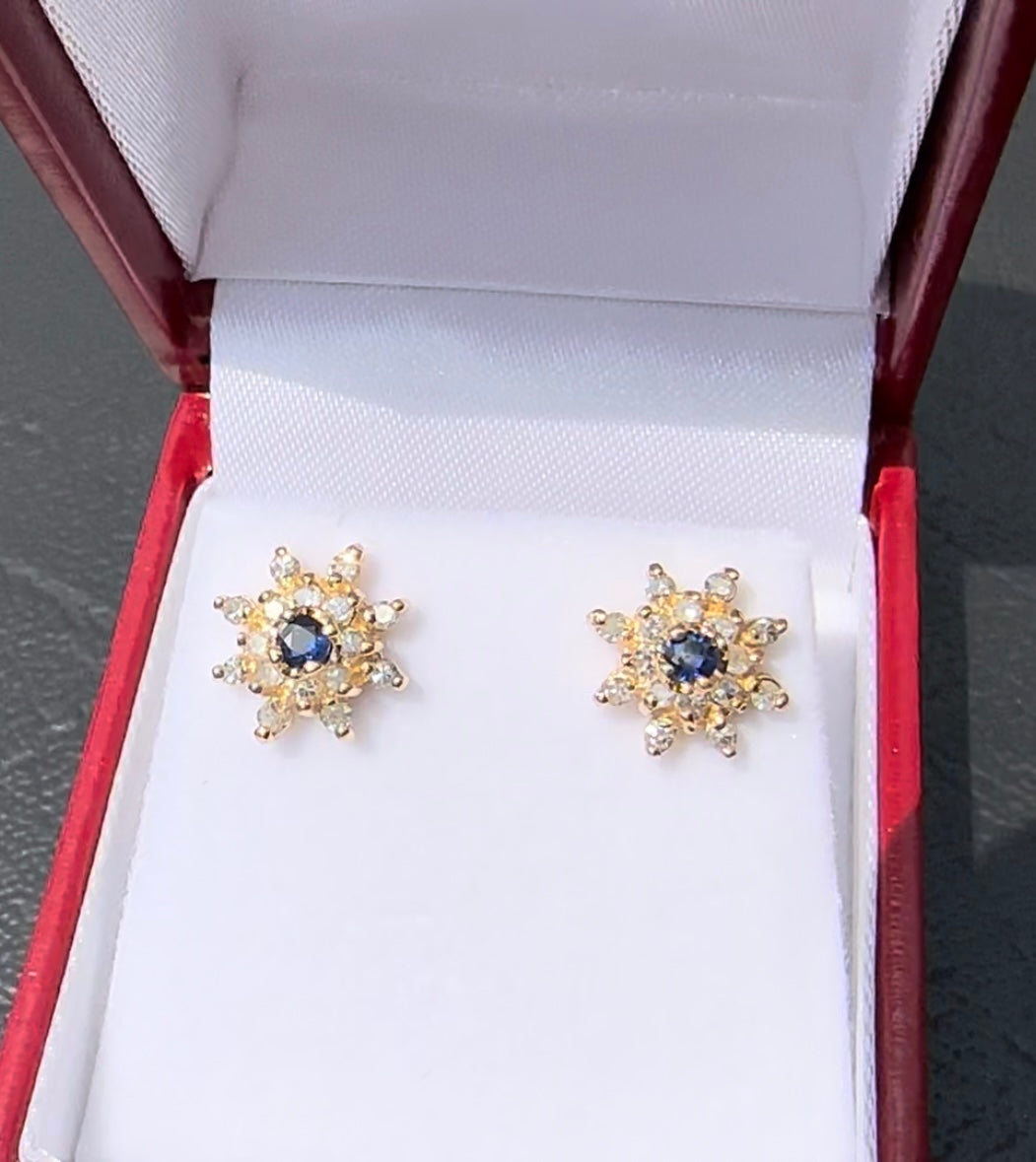 #290 - Sapphire & Diamond, 14k Yellow Gold, Pushback Studs