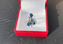 Load image into Gallery viewer, #458 - 14k White Gold, Pear Sapphire &amp; Diamond, Unique &amp; Custom Ring, Size 71/4
