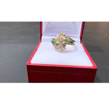 Load image into Gallery viewer, #480 - 14kt Yellow Gold, Custom Made Emerald &amp; Diamond Cluster Ring, Size 6 3/4
