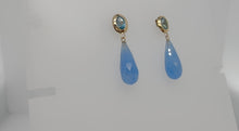 Load image into Gallery viewer, #313 - 14k Yellow Gold, Custom Drop Earrings, Blue Topaz &amp; Blue Jadeite
