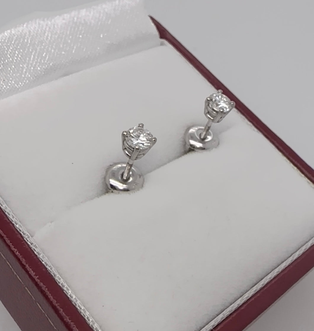 #352 - .30 Carat Diamond, Screwback Studs, 14k White Gold, NEW