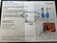 Load image into Gallery viewer, #313 - 14k Yellow Gold, Custom Drop Earrings, Blue Topaz &amp; Blue Jadeite
